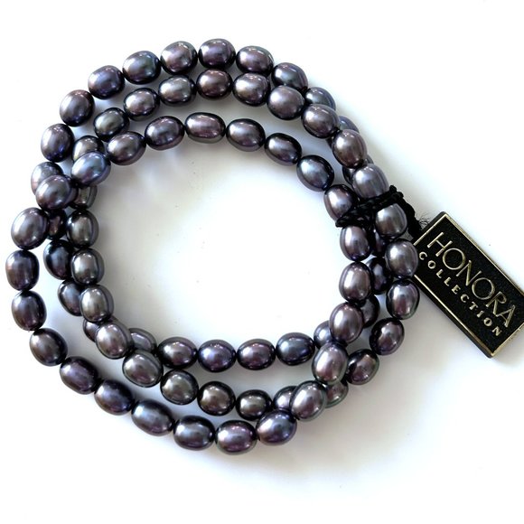 Honora Collection Freshwater Black Pearl Bracelet Set of 3 - Picture 1 of 3